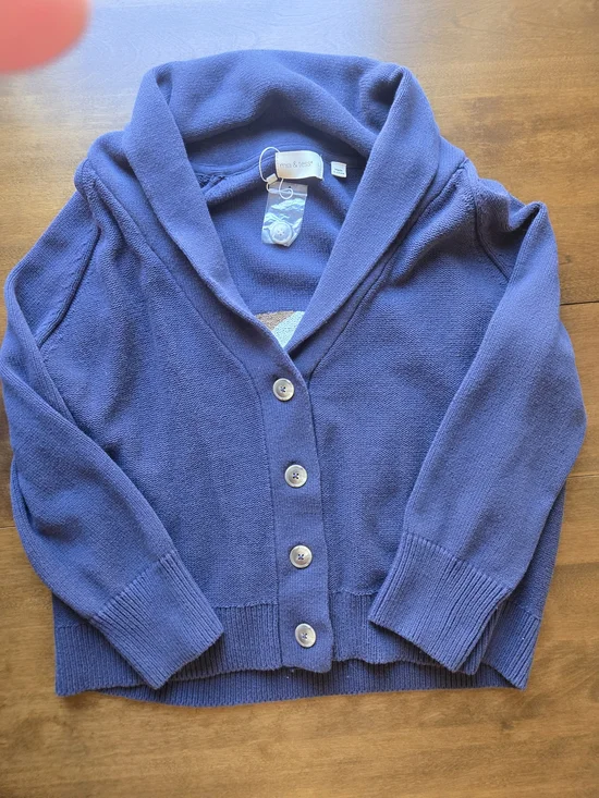 Mia & Tess Navy Football Sweater Cardigan Large Button Front Cozy Graphic Preppy - Picture 2 of 6